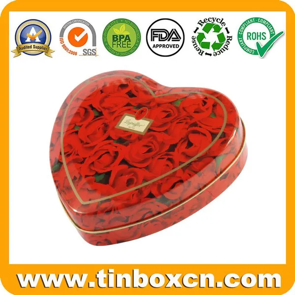 Promotional Heart-Shaped Sweets Chocolate Tin With Exquisite Printing
