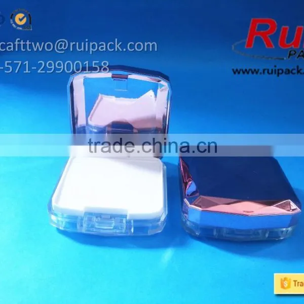 Clear Square Compact Powder Case With Shiny Metal Cap, Transparent Pressed Powder Box With Mirror photo-2