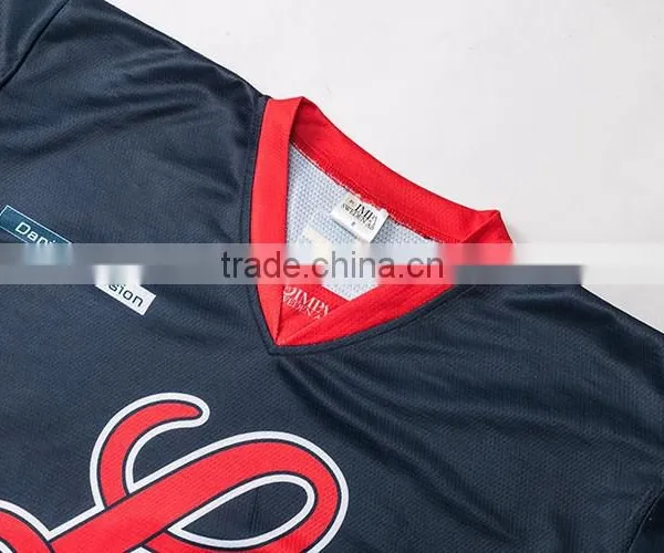 Royal Navy Color With Red Neck Printing Sewing Hockey T-shirt photo-4