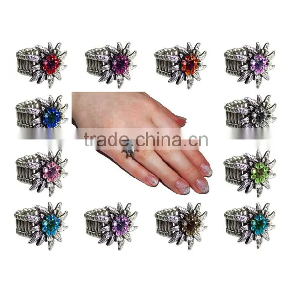 Silver Edelweiss With Colorful Rhinestones Trachtenring Elastic Ring