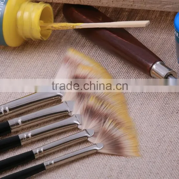 Wholesale 5pcs Set Fan Shape Wooden Handle Artsit Paint Brush photo-2