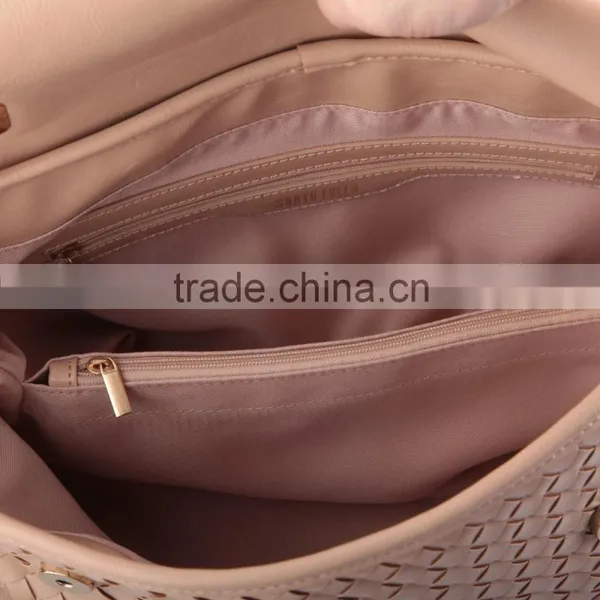 3505 New Designed Hot Sale Pink Woven PU Leather Handbag Factory Price photo-6
