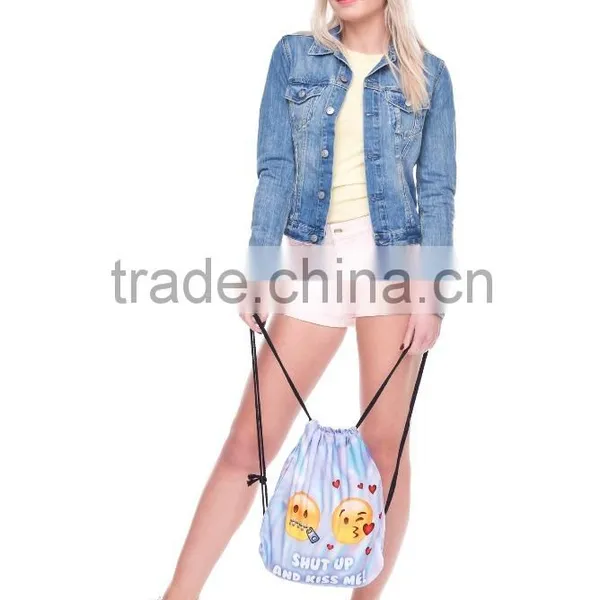 Eco Friendly 3D Printed Emoji Shut Up and Kiss Cute String Draw Bag photo-4