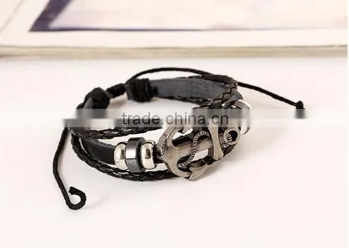New Arrival Trendy Multi Layer Bracelet Leather Anchor Bracelet/ photo-3