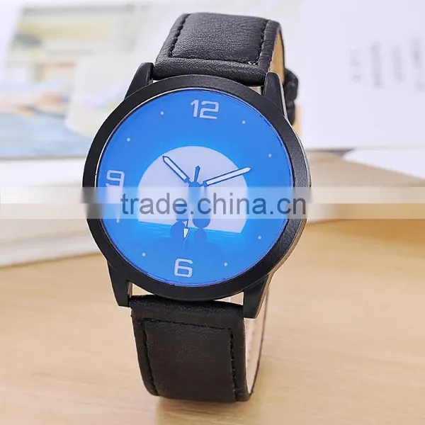 Low MOQ Black Leather Strap Buckcle Quartz Watch photo-2