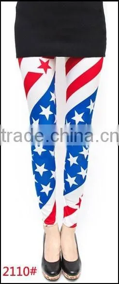 Fall Trendy USA Blue and Red Star Digital Print Ninth Pant Leggings photo-3