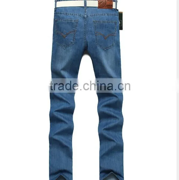 Denim Jeans Men Famous Brand 2016 Jeans Slim Fit Straight Trousers Zipper Style Light Blue photo-2
