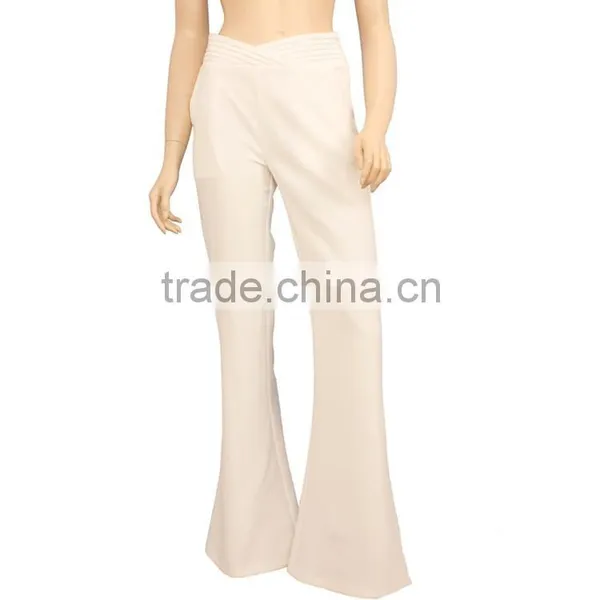2015 Newest Design Bell-bottoms Women's White Long Pants Wholesale photo-2
