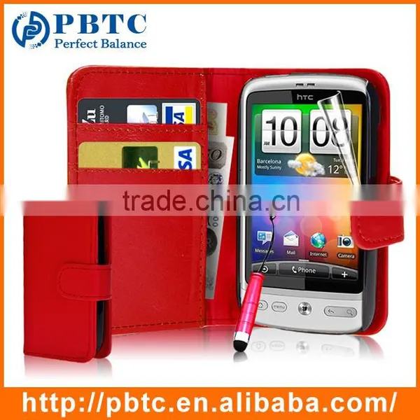 Set Screen Protector Stylus And Case For HTC Desire C , Dark Blue Leather Wallet Waterproof Case For HTC Desire photo-2