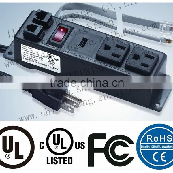 Recessed Mounted 2-outlet With Phone Cord and 2 Usb Ports Plug Socket photo-3