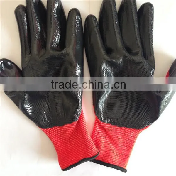 Red Polyester Black Nitrile Coated Work Gloves