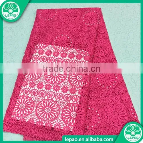 Nigeria French Guipure Lace Embroidery 2016 Top One Wholesale Cord Lace Royal Blue With Beads for Dress photo-5