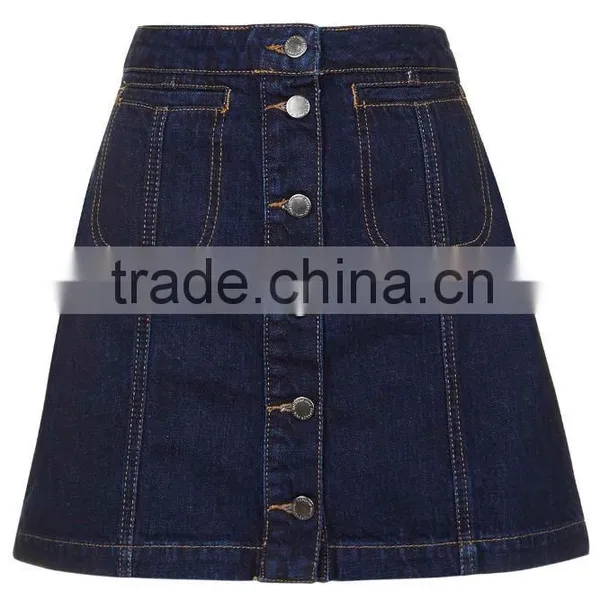 Girls Denim Skirt Machine Wash Denim Skirt Dark Indigo Denim Skirt