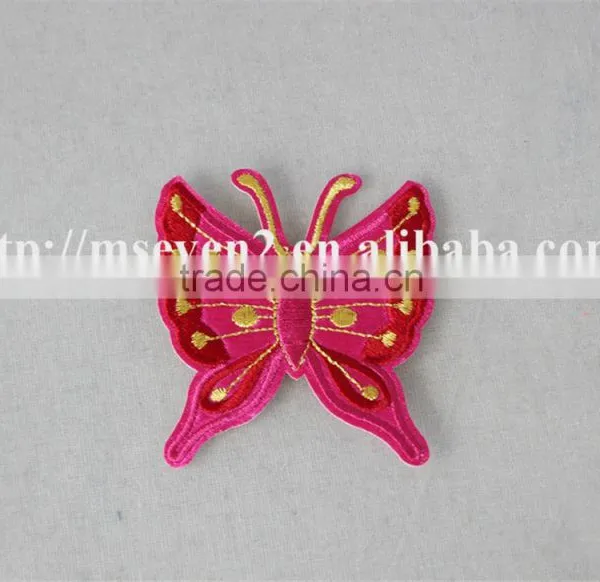 Fancy Design 7*8cm Cotton Embrodidery Trim Patch in Pink Butterfly Design for Garment photo-2