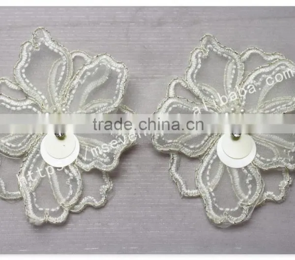 Beautiful Design 8.5cm Width Organza Flowers Beaded Lace in White photo-4