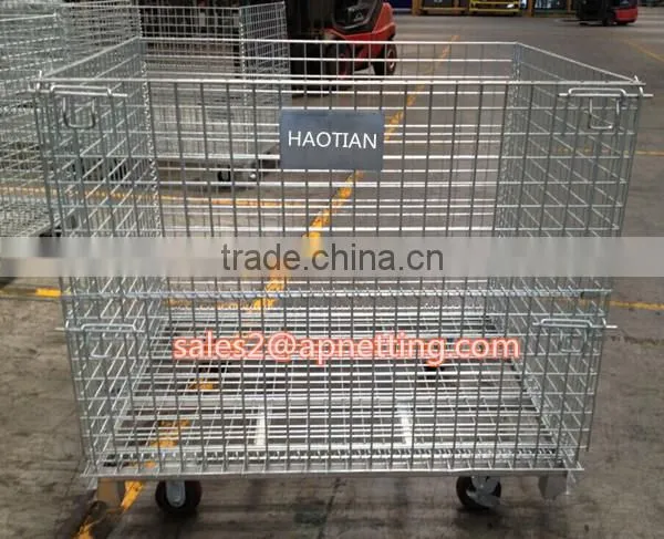 wire mesh cage with foot brakes warehouse storage container with wheels