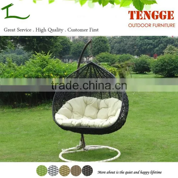 Water Drop Shape White Synthetic Rattan Outdoor Lover Seat Swing Chair photo-2