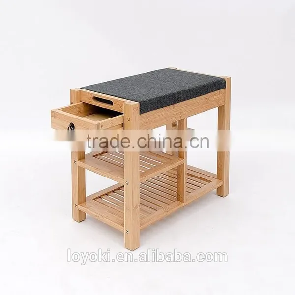 New Design Bamboo Shoe Rack Shoe Bench Seat Cushion Wooden Shoe Display Rack Drawer photo-3