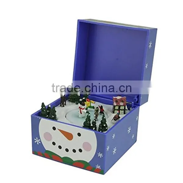 Plastic Christams Gift Music Box , Decoration Box With Snow Mand and Christmas Tree Inside photo-4