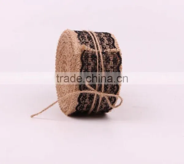 Jute Burlap Natural Hessian Ribbon With Black Color Lace Trim Wedding Rustic Vintage photo-3