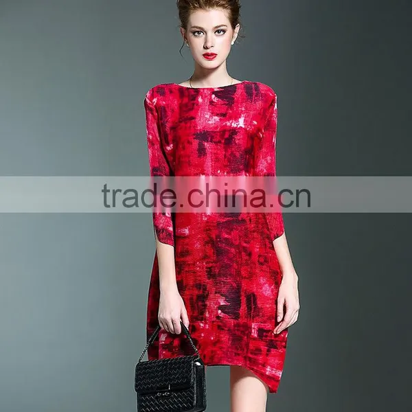 Latest European Ladies Digital Printed Gradients Wrinkled Dresses photo-4