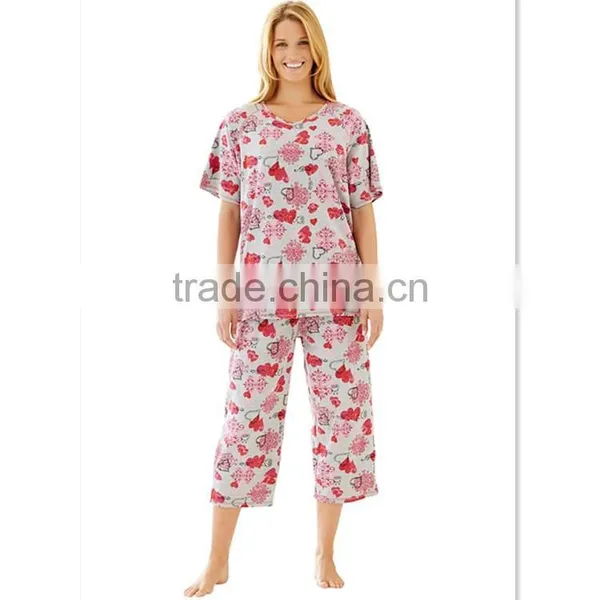 Contast Stitched Knit Cotton Pajama in Set