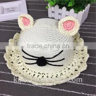 Pretty Lovely Kids Straw Hat Cat Ears Hand-woven Soft Straw Hats Baby Cartoon Cap Summer Straw Sunbonnet Infants Children Mz-255 photo-4