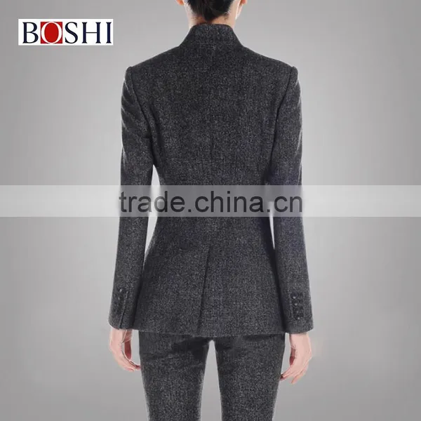 Custom Gery Fashion Blazer Of Ladies Two Button Mandarin Collar Suit photo-3