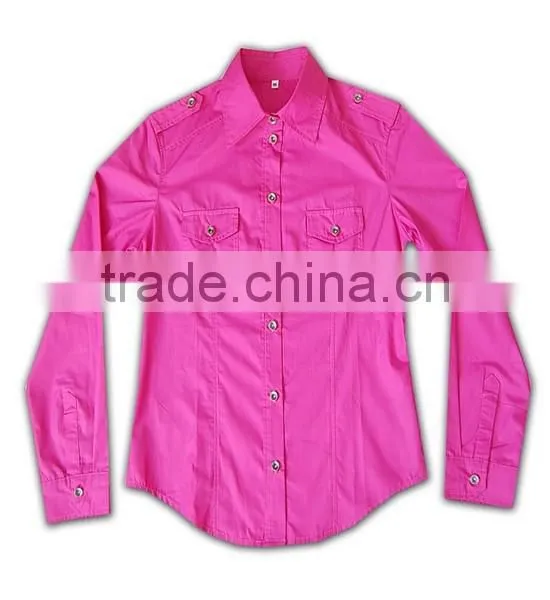 100% Cotton Design China Made Popular Ladies Pink Color Dress Shirt photo-4