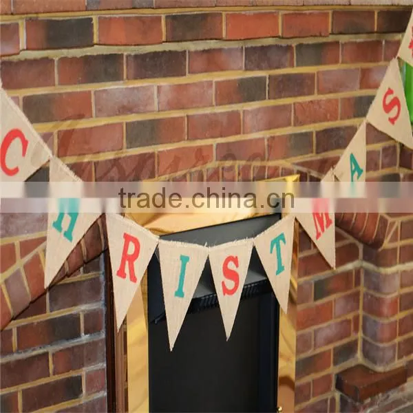 Burlap Hessian Vintage Christmas Bunting Banner Shabby Chic Red Snowflakes photo-3