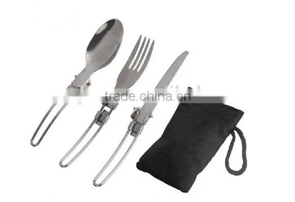 Portable Outdoor Camping Survival Set Picnic Tableware Stainless Steel Folding Fork and Spoon Tab photo-4
