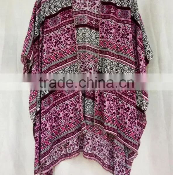 Hot Sale Fashion Printed Open Kimono for Women Viscose Cotton Soft Blouses photo-5
