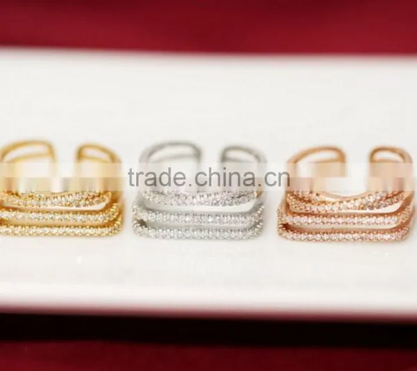 Women Multilayer Gold Silver Plated Crystal Rhinestone Midi Finger Knuckle Rings photo-3