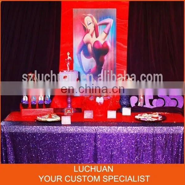 Latest Product Purple Shiny Sequin Cheap Wedding Table Overlay photo-3