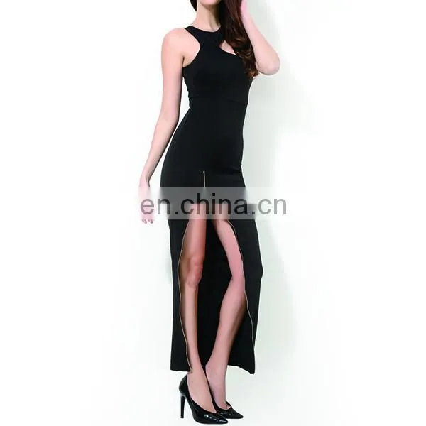 Modern Black Evening Sexy Cutout Zipper Maxi Dress photo-5