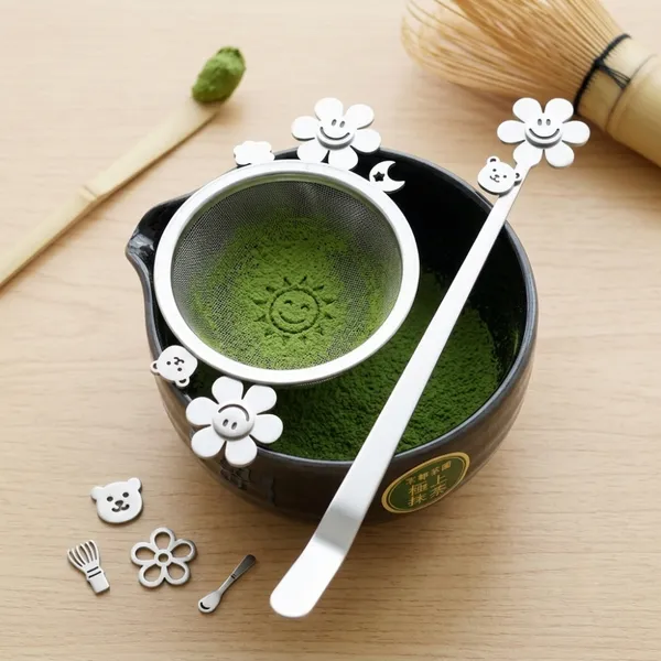Matcha Tools Stainless Steel Tea Strainer and Stirrer Set Coffee Tea Accessories Customized Matcha Large Measuring Scoop