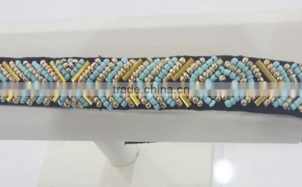 FASHION FABRIC HAND SEWN BEADED METAL TUBE HEAD BAND photo-4
