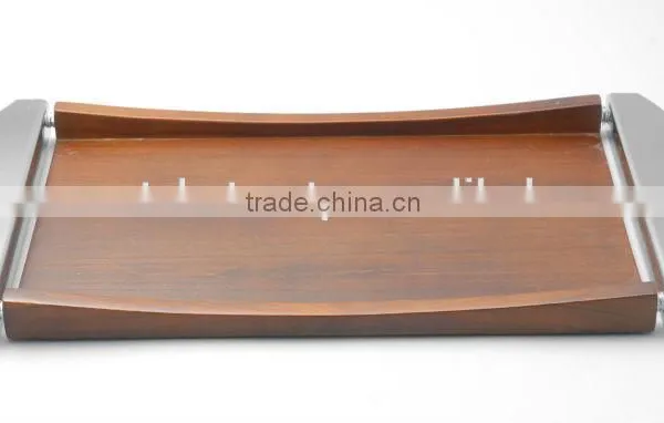 International Quality Serving Tray With Wooden | Stainless Steel Serving Tray With Wooden Base