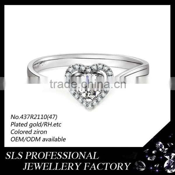 Prong Setting Heart Shape Silver Diamond Wedding Ring Fashion Ring With Big Stone photo-5