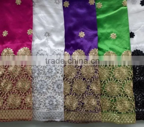 Multi Color African George Fabric With Cord Lace India Raw Silk George Wrappers photo-2
