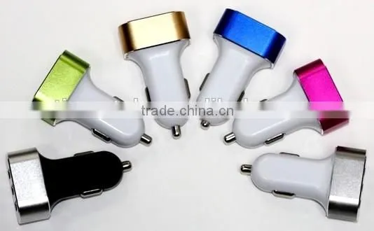 Hot 2015 3 USB Various Color Car Charger With Aluminium