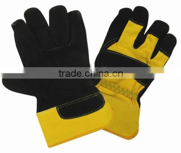 Work Glove Red Cow Split Leather Back Stripped Cotton/ Patch Palm Working Glove photo-3