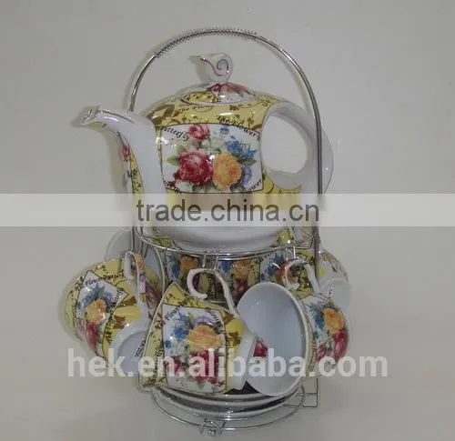 Ceramic Tea Set With Metal Rack , 13pcs Tea/cofee Set photo-3