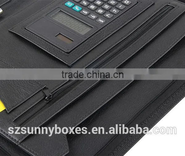 A4 Black PU/PVC Leather Zipper Notepad Portfolio With Calculator Quality Choice photo-6
