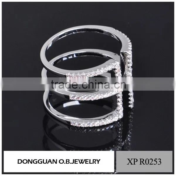 Top Quality Ladies Brass Plated Sliver Finger Ring/fashion White CZ Gemstone Ring photo-3