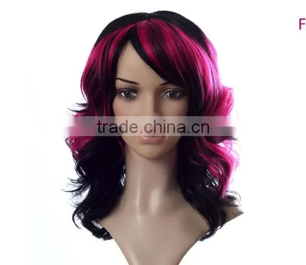 Cheap Red Sex Mixing Wig Ombre Synthetic Lace Front Hair Wig With Bangs photo-2