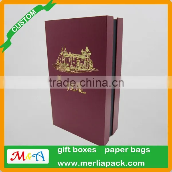 Paper Mache Red Wine Bottle Box Autumn Design Vineyards Mixed 2-bottle Wood Boxes photo-2