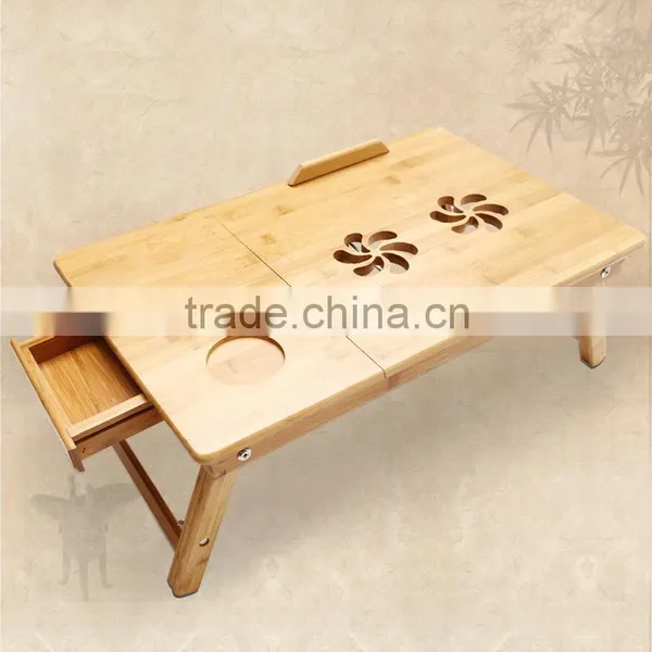 Bamboo Multi-Position Adjustable Laptop Computer Desk & Serving Bed Tray With Drawer