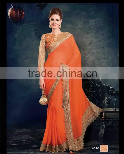 MULTI COLOUR PURE GORGETTE SAREE ONLINE photo-3