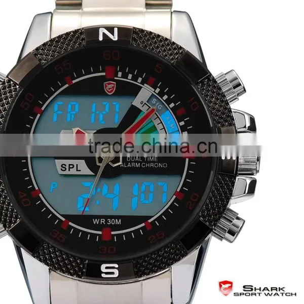 Shark Mens Digital LCD Dual Time Quartz Stainless Steel Sport Watch photo-6